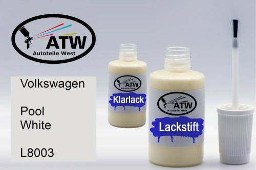 Volkswagen, Pool White, L8003: 20ml Lackstift + 20ml Klarlack - Set, von ATW Autoteile West.